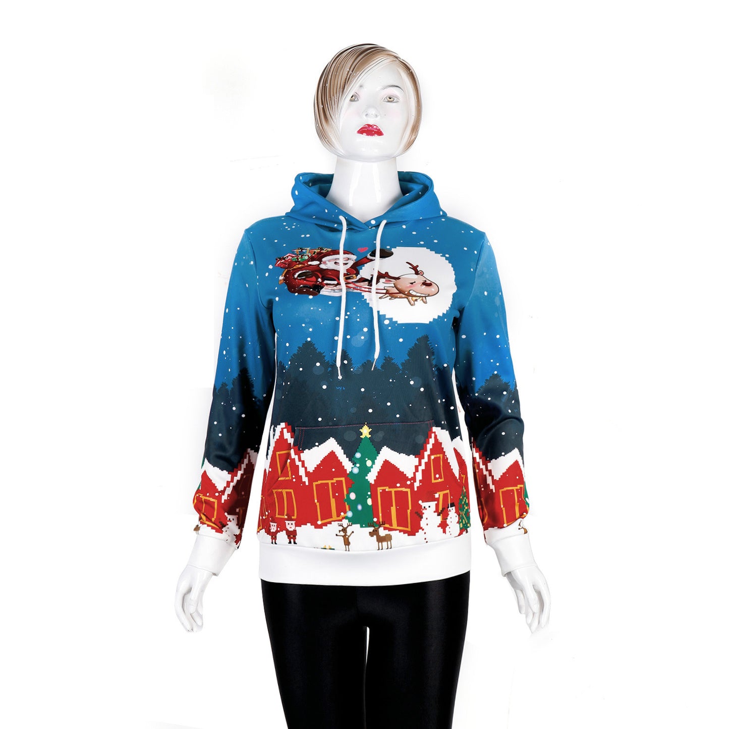 New Christmas Women and Men Youth Digital Print Hooded Sweater