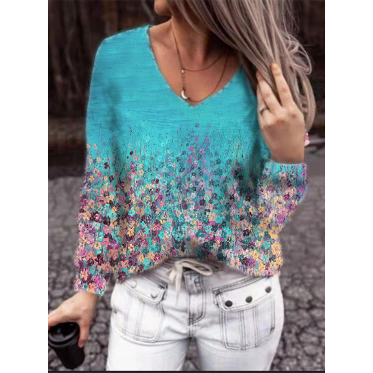 Fashion New Women's Tops Autumn and Winter Printed Floral Long Sleeve Blouse