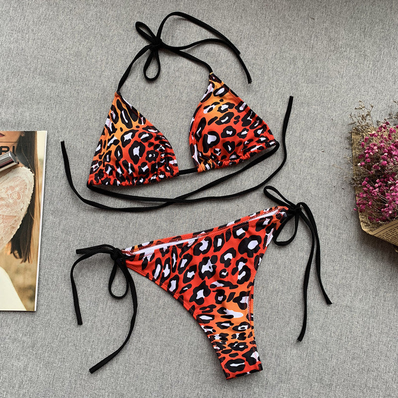 New Leopard Print Bikini Straps Female Swimsuit Split Foreign Trade Swimwear Beach Bikini