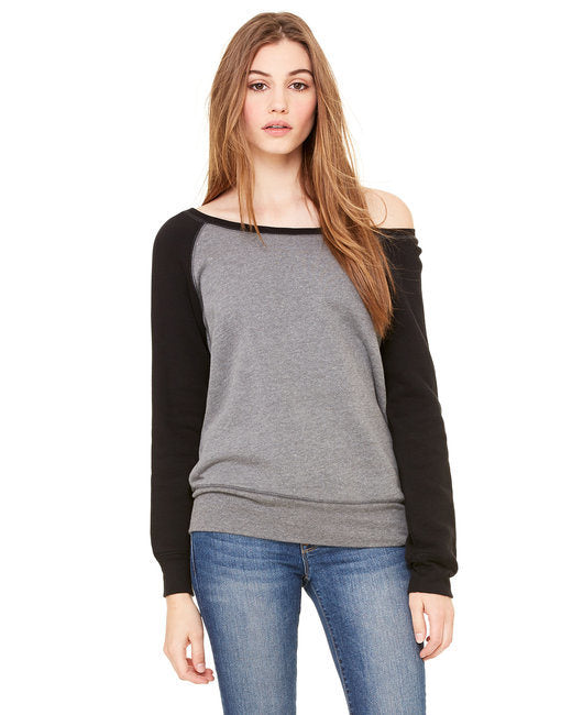 Ladies' Sponge Fleece Wide Neck Sweatshirt - DEEP HTHR/ BLACK - 2XL