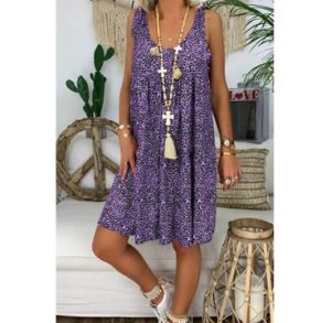 Women's Summer Leopard Floral Round Neck Strap Dress