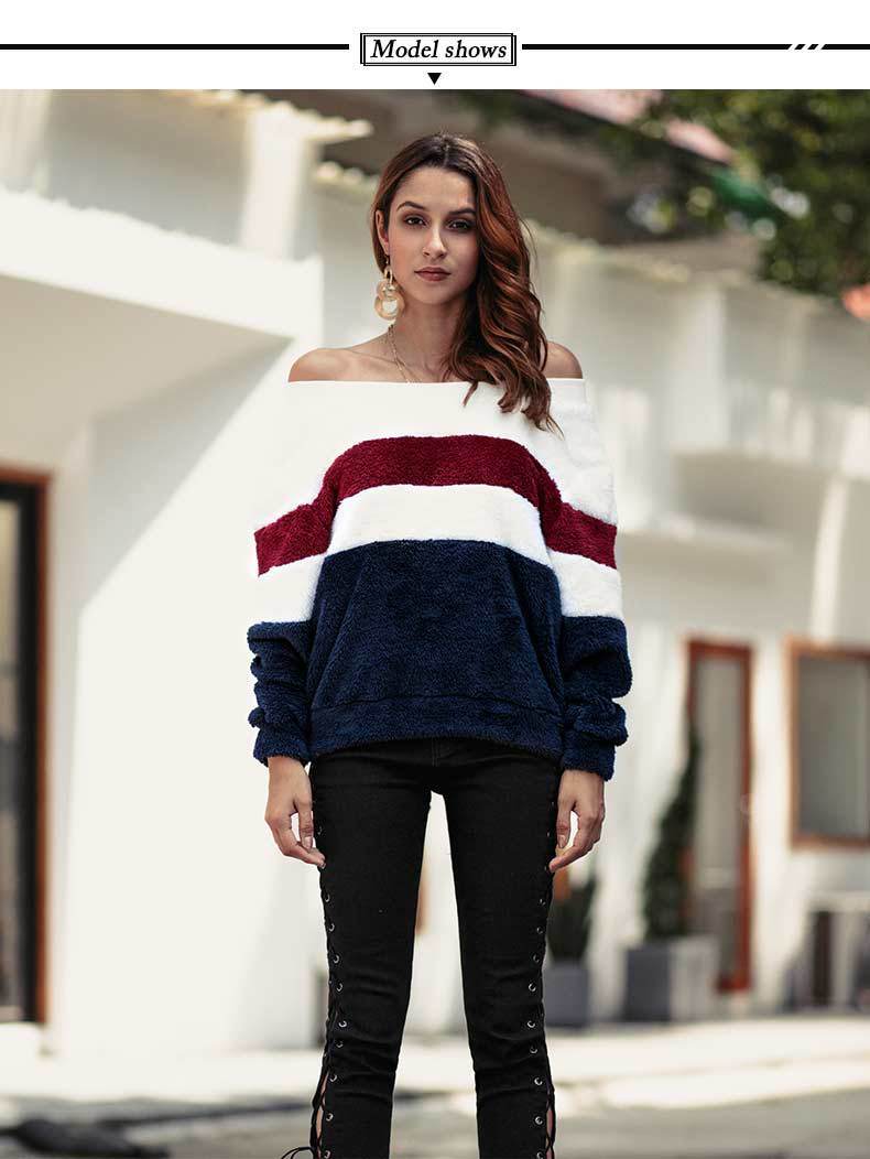 autumn and winter new women's clothing collar striped sweater long-sleeved shirt