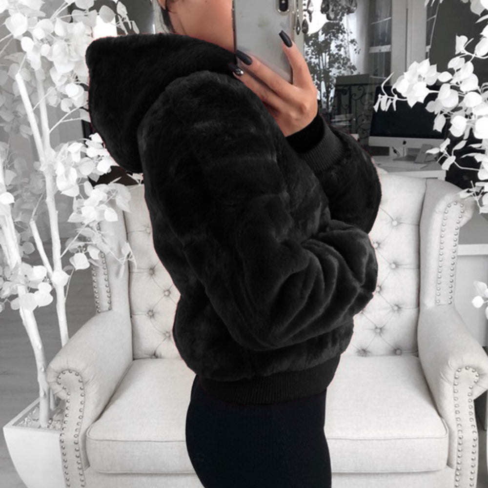 Autumn and Winter New Sweater Women's Hooded Fur Sweater Coat