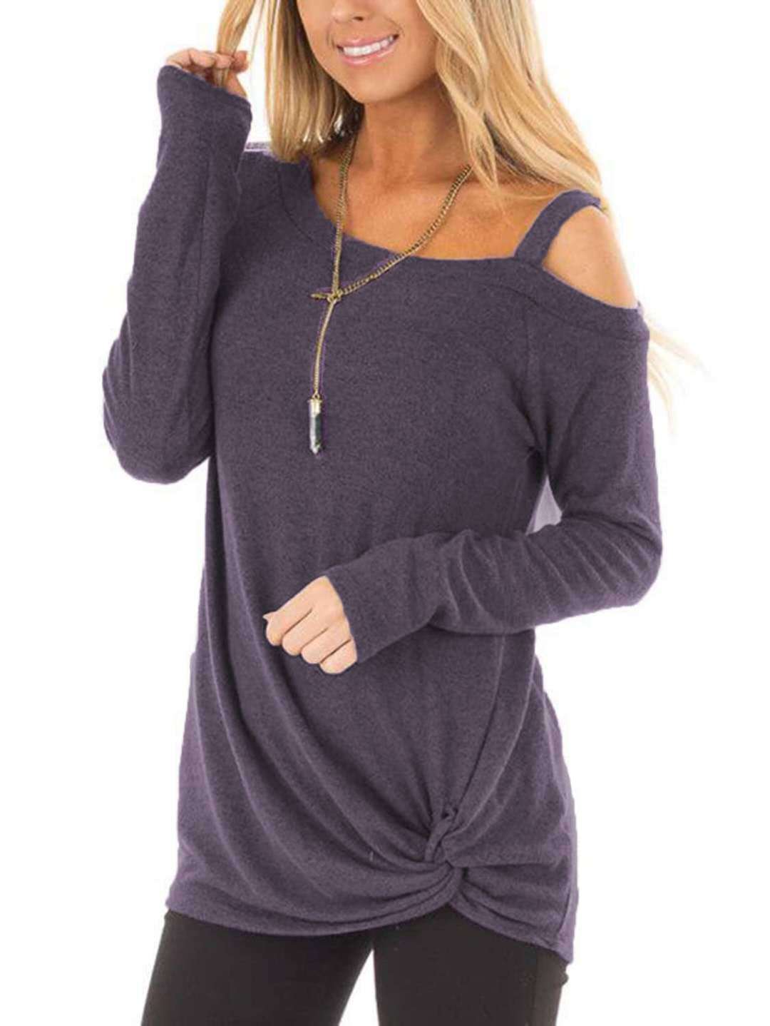 autumn and winter new long-sleeved stitching knotted solid color sweater