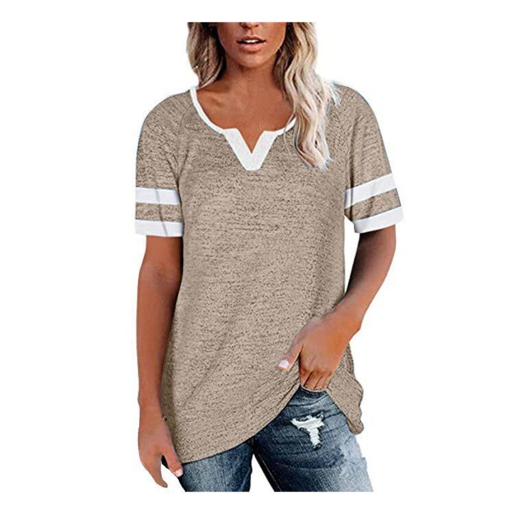 summer new women's T-shirt stitching V-neck casual T-shirt short-sleeved loose top