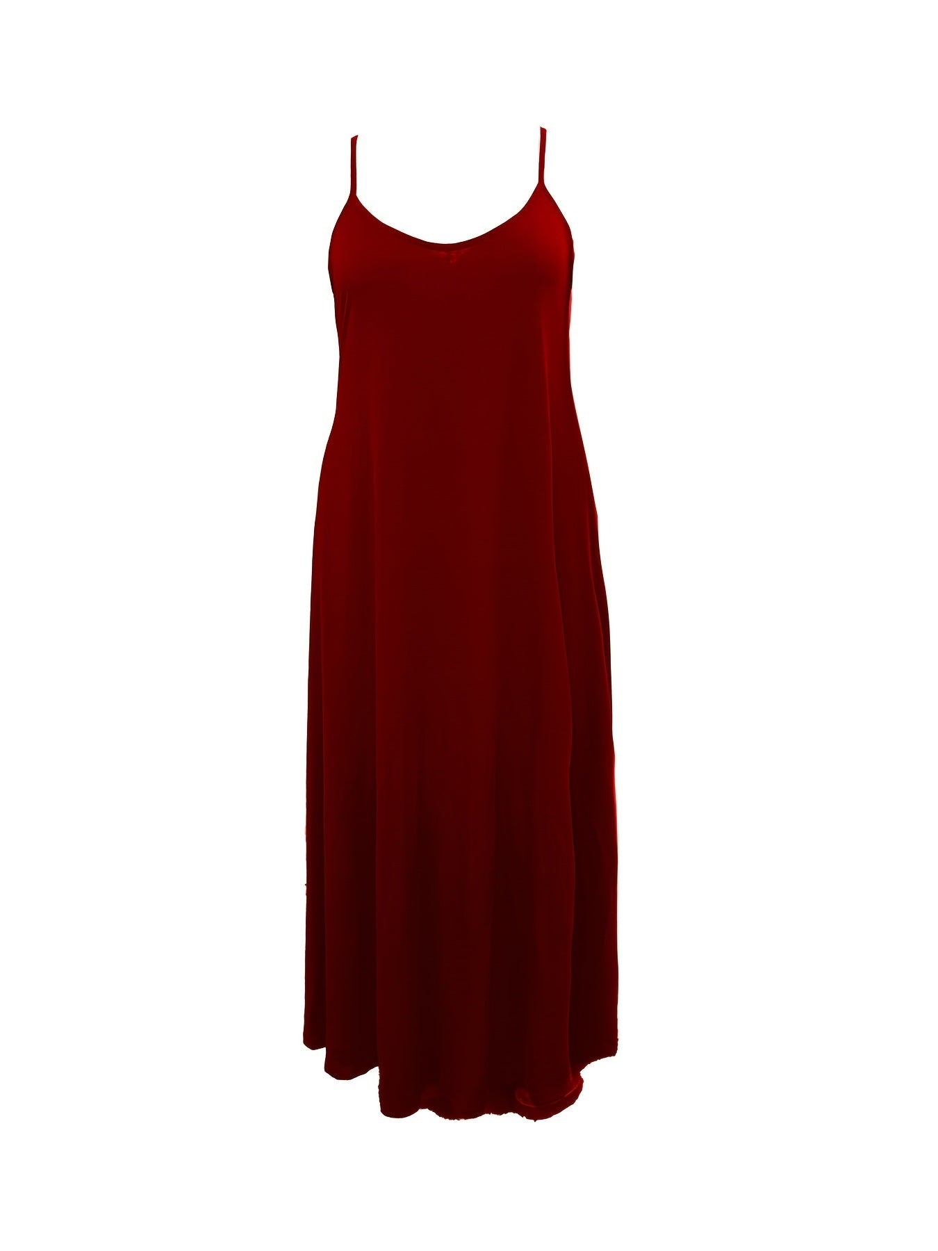 Plus Size Casual Cami Dress; Women's Plus Plain Round Neck Slight Stretch Cami Maxi Dress