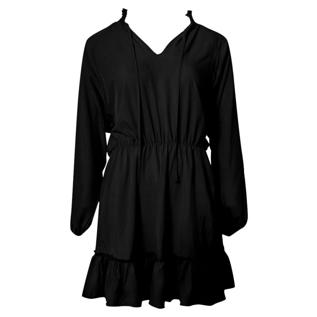 Autumn and Winter Women's Sexy V-neck Waist Long-sleeved Dress