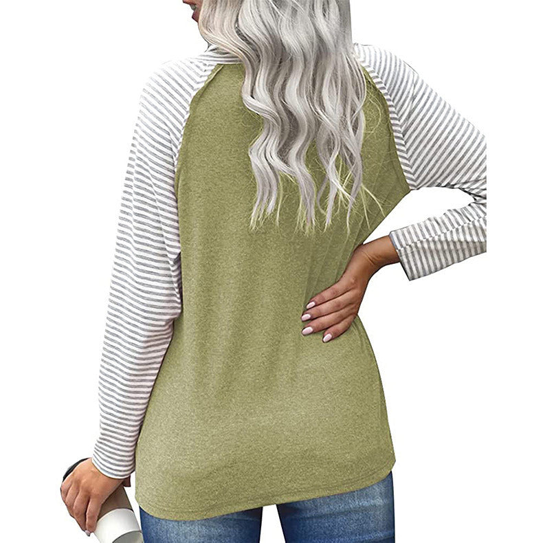 Autumn and winter new women's tops striped high-neck color matching women's long-sleeved T-shirt tops