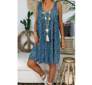 Women's Summer Leopard Floral Round Neck Strap Dress