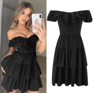 Best Selling Spring and Summer New Word Shoulder Ruffled Skirt Dress