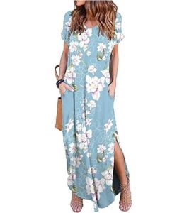 Maxi Dress Loose Pockets Short Sleeve Split Boho Dresses