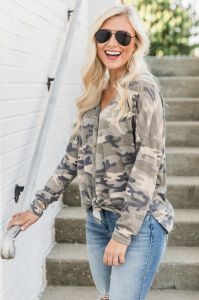 Autumn Hot Tops Sexy V-neck Cardigan Buttons Camouflage Tops