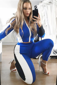 New women's fashion color matching street sports leisure and comfortable split suit