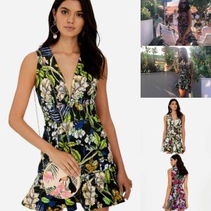 Hot Spring and Summer New Women's V-neck Short Skirt Print Sleeveless Dress