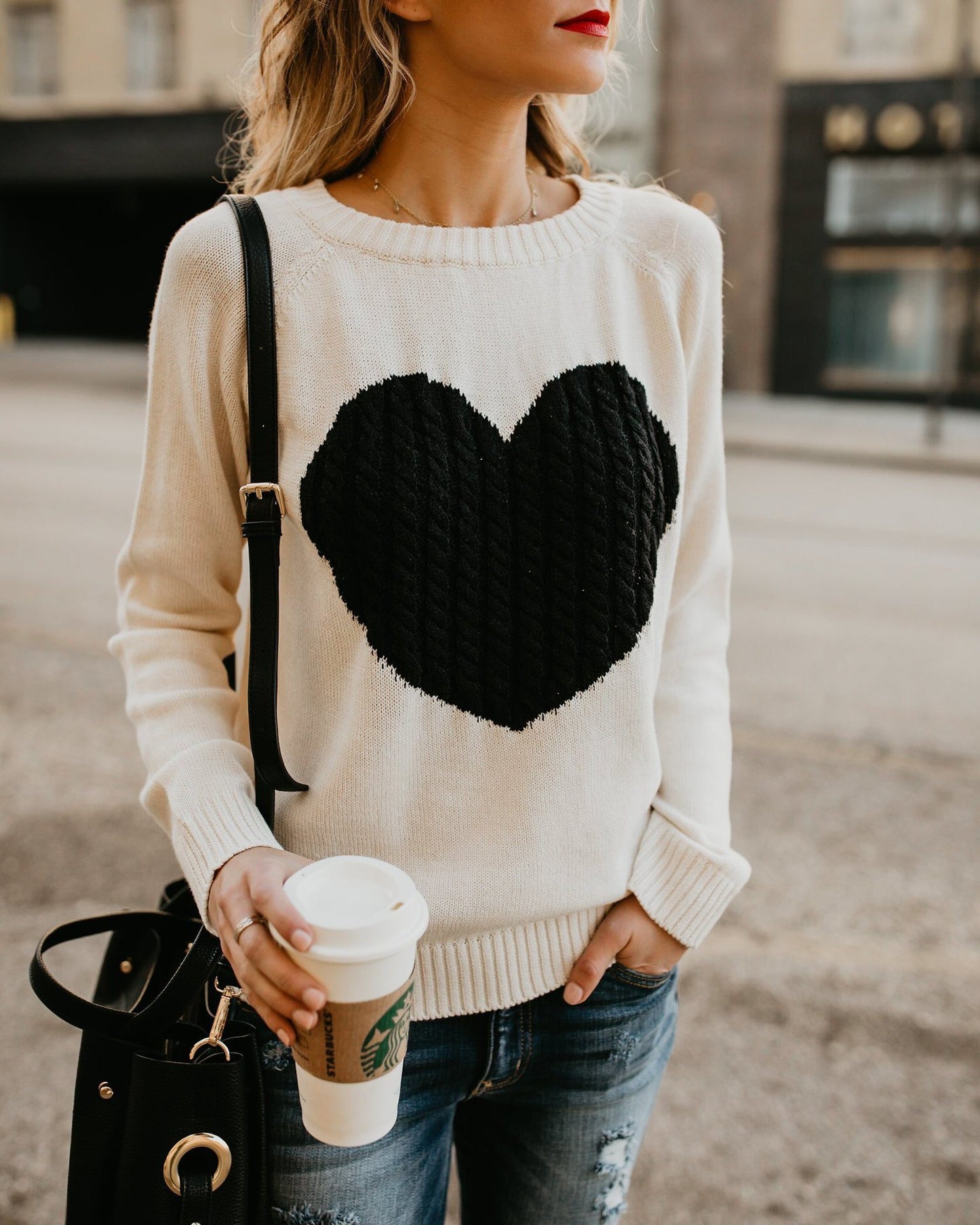 Women O-neck Love Print Knitted Sweatshirt Tops Sweaters Pullovers Autumn Casual Long Sleeve Loose