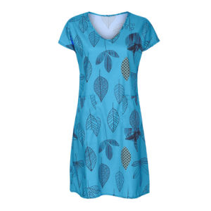 Summer women's new short-sleeved V-neck casual leaf print dress