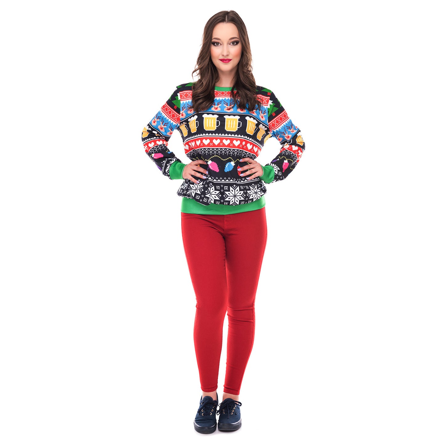 3D Digital Printing Women's Round Neck Loose Long Sleeved Sweater Christmas Costume