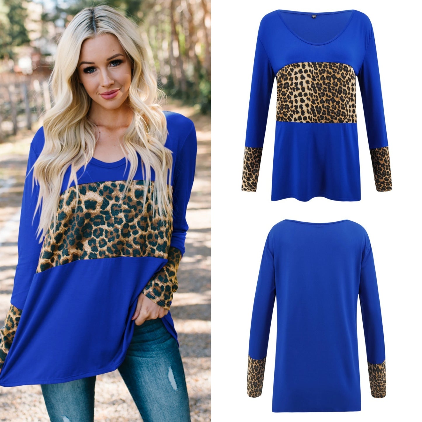 Spring and Autumn New Women's Tops Leopard Print Long Sleeve T-Shirt