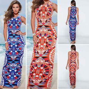 new women's long skirt slim slimming color print dress