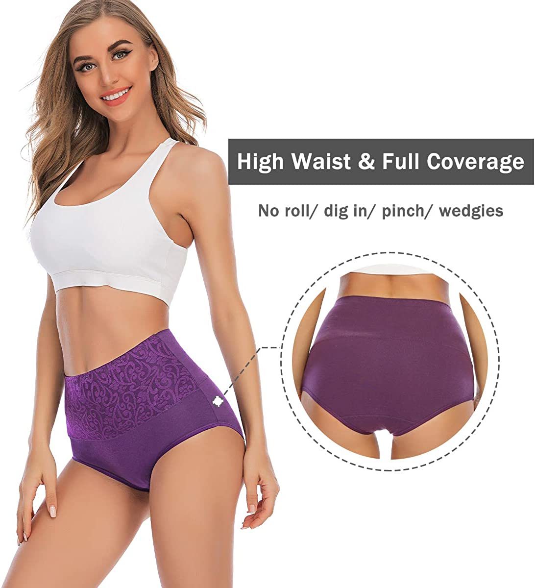 Women Underwear High Waist Cotton Briefs Ladies Panties Tummy Control Panty Full Coverage Multipack