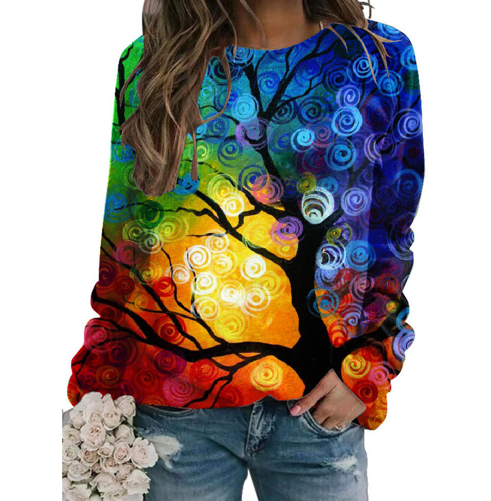 Women's Fall Winter New Hoodie Printed Round Neck Long Sleeve Loose Sweater