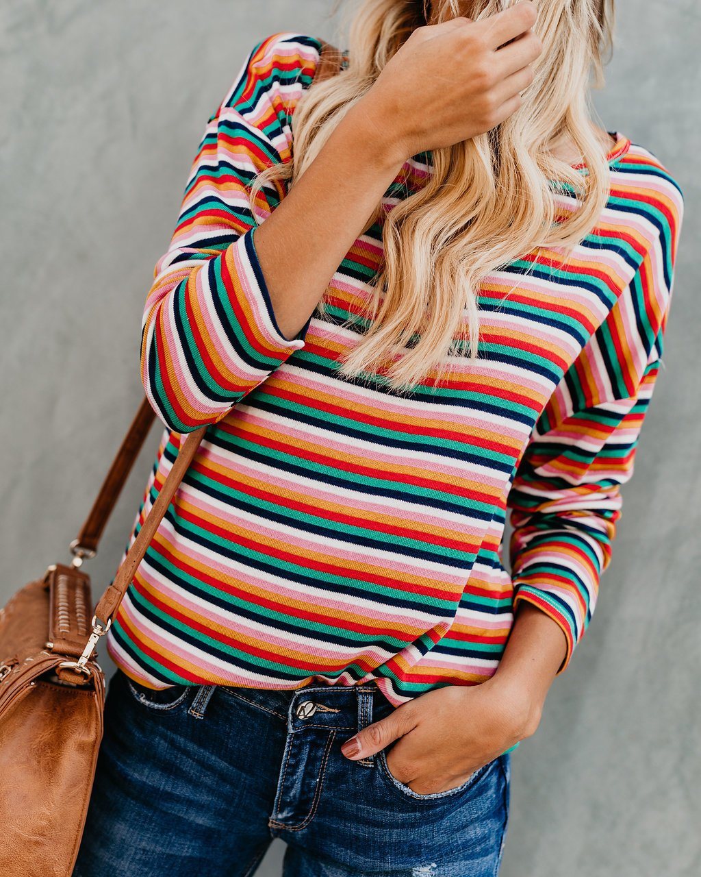 Autumn hot tops sexy round neck striped print featuring bat sleeve tops