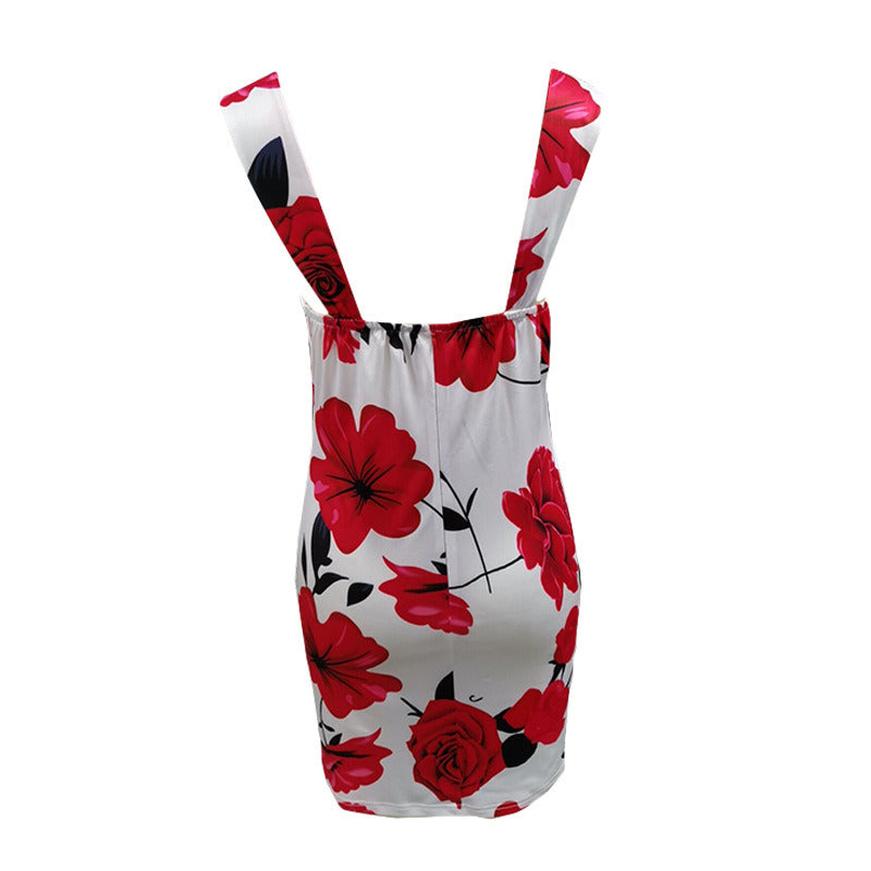 Women's Summer Sleeveless Print Slim Bag Hip Dress