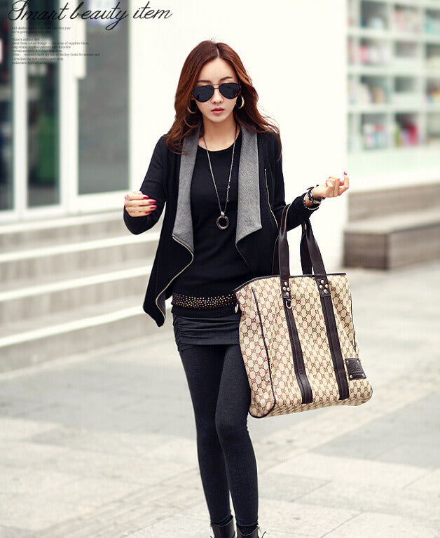 Fashion Woman Autumn Top Outwear Coat Patchwork Zipper Turn Down Lapel Collar Zipper Slim Coat