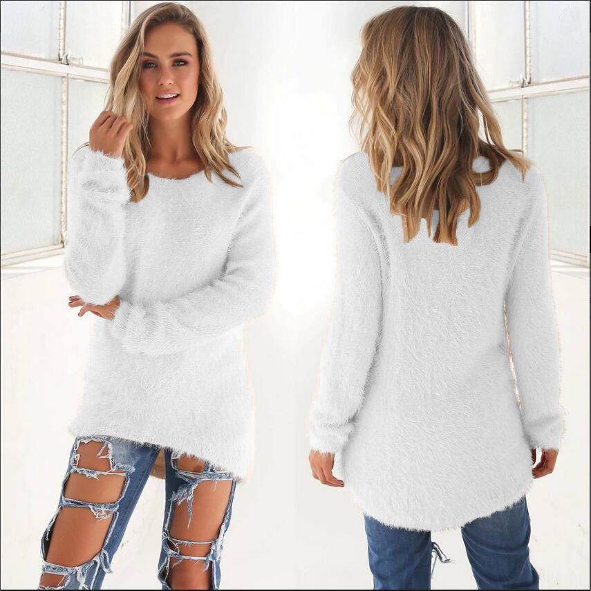 Fashion Women Casual Tops Mohair Blend Fuzzy Blouse Pullover Jumper Loose Sweater Knitwear