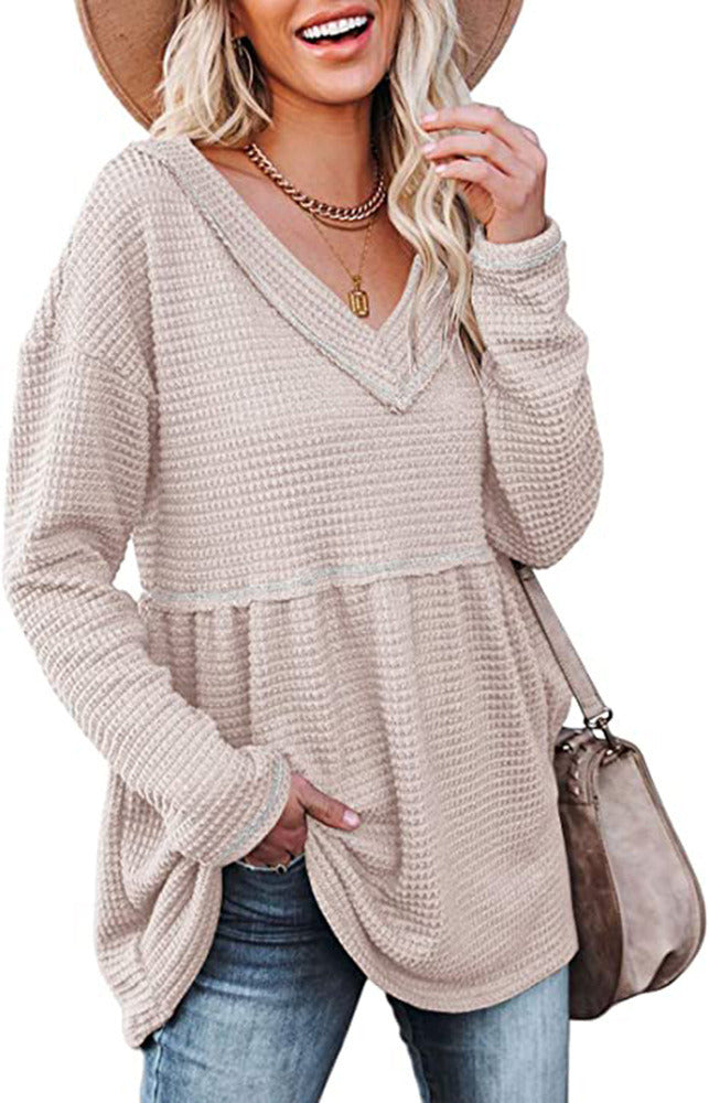 Women's Fall/Winter V-neck Long Sleeve Tunic Sweater Smock T-shirt