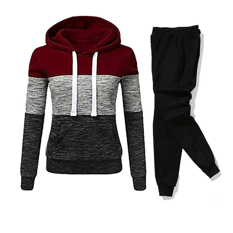 Women Tracksuit 2 Pieces Set Winter Hoodies+Pants Set Patchwork Pullover Sweatshirt Female Sport Suit Outfits for Woman Clothing