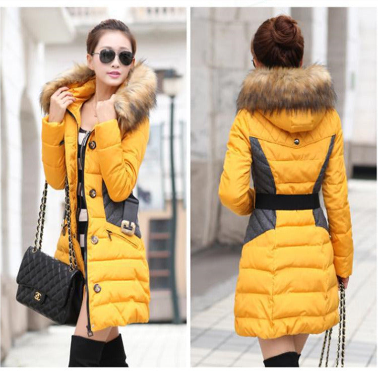 Women's coat winter clothes, long-length thickened cotton jacket, long-size cotton jacket, cap, Korean version, cotton suit wholesale