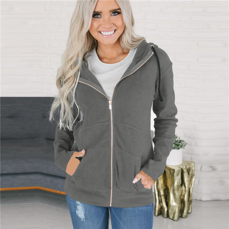 Women's Hooded Long Sleeve Full Zip Solid Knit Cardigan Sweater Pocket