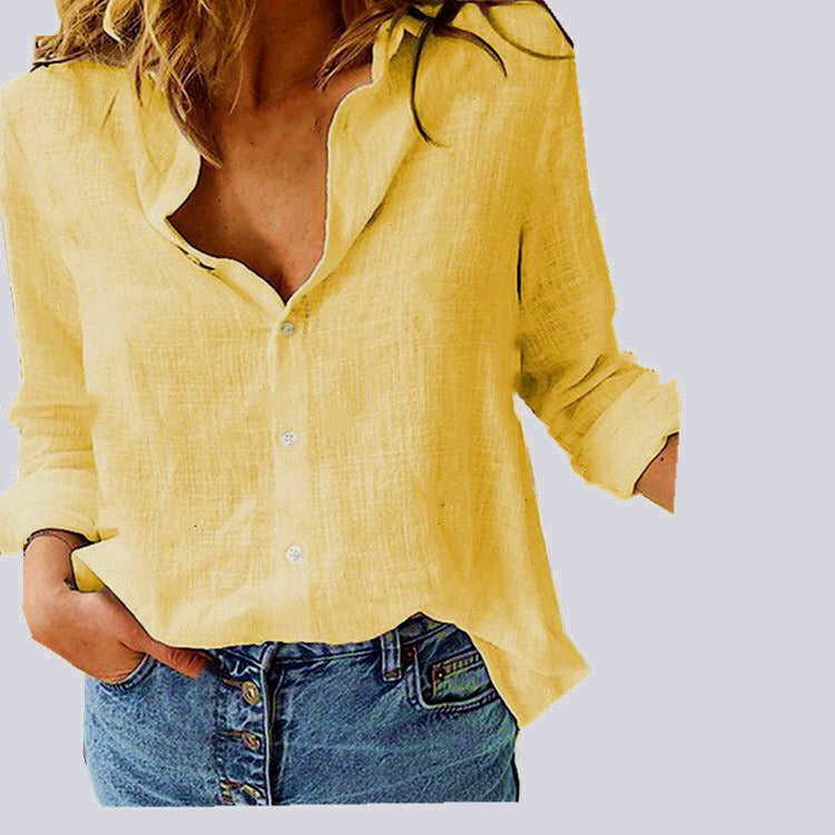 Womens V Neck Roll up Sleeve Button Down Blouses Tops