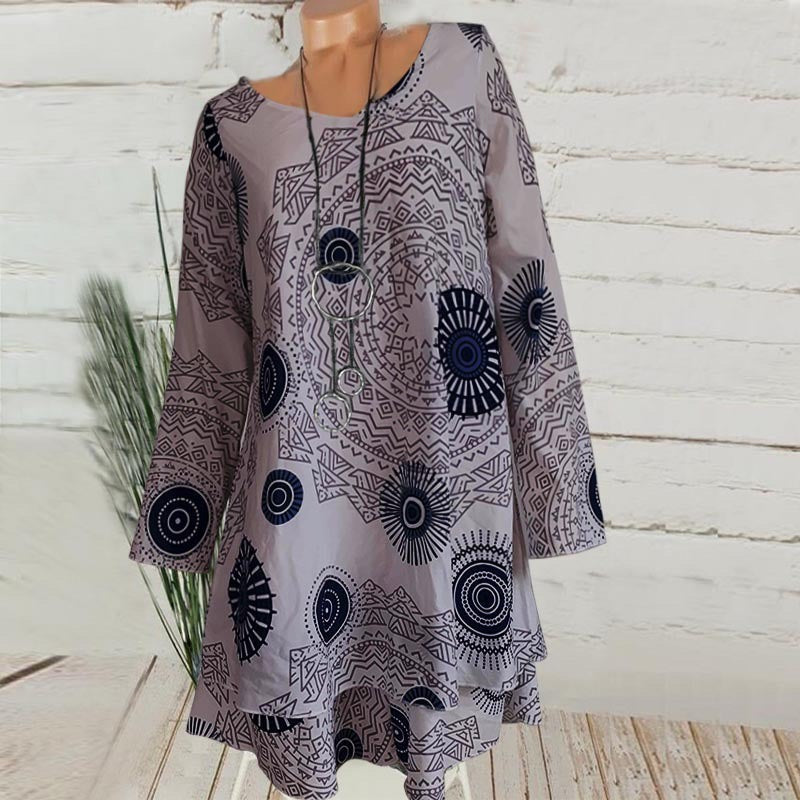 Autumn Printed Double-layer Dress Long-sleeved Dress