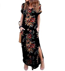 Maxi Dress Loose Pockets Short Sleeve Split Boho Dresses