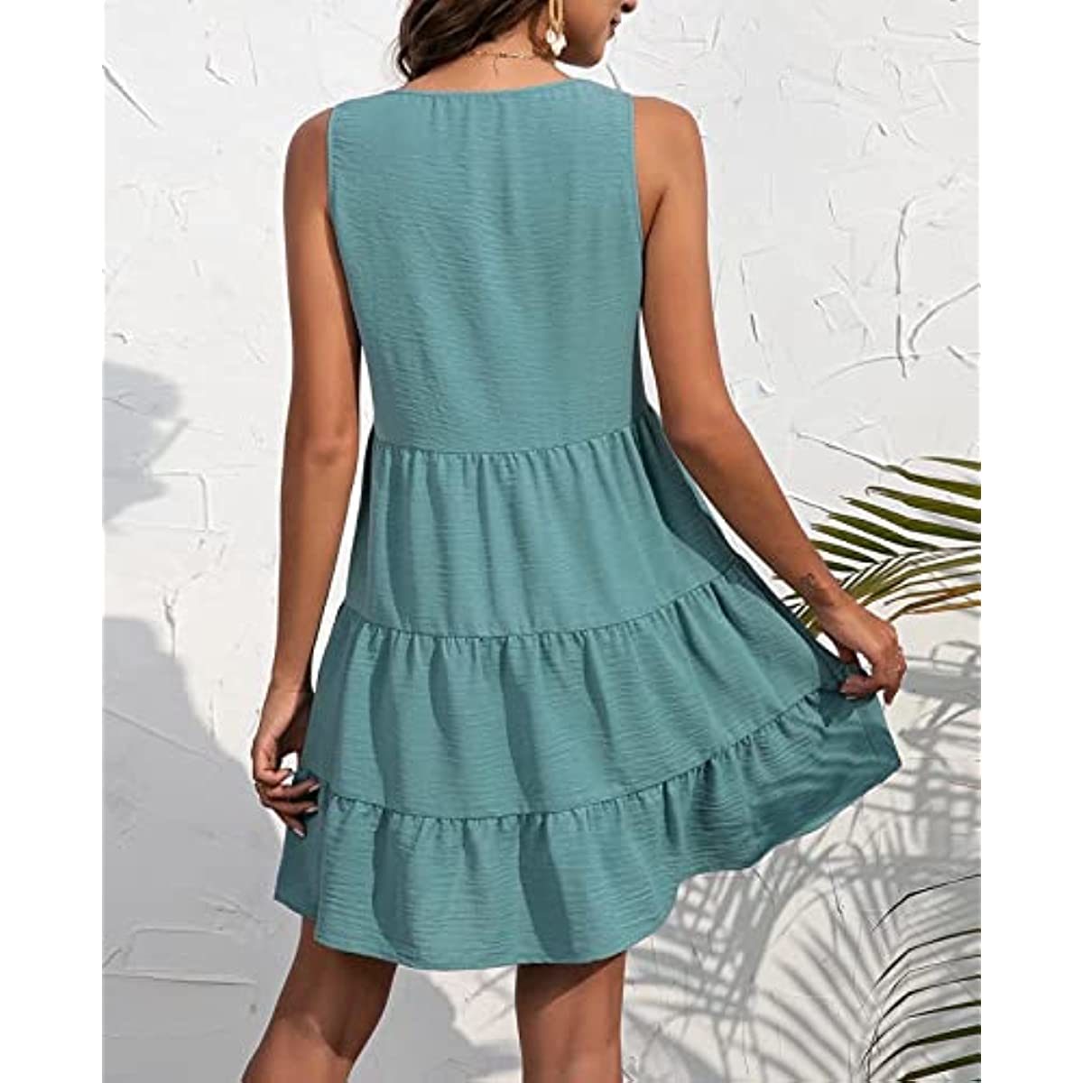 Kotiera Women's Summer Sleeveless V Neck Button Down Casual Swing Tunic Dress