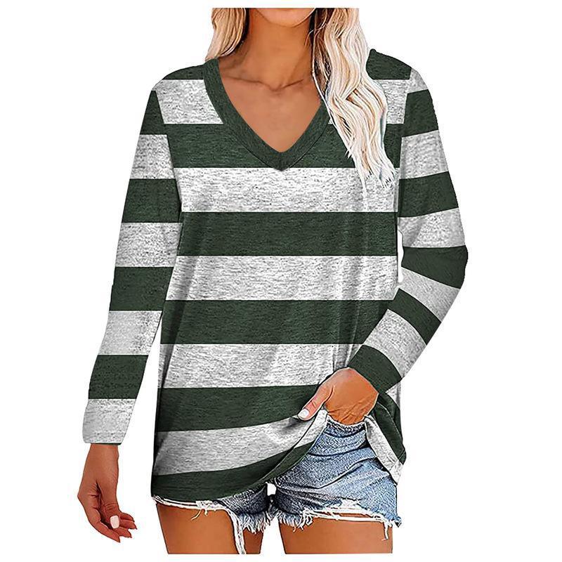 Women's long-sleeved T-shirt autumn new stitching printed V-neck women's top