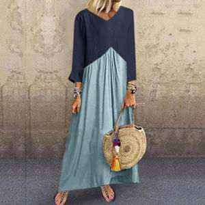 Summer Women's Stitching Contrast Color Irregular Long Sleeve Dress