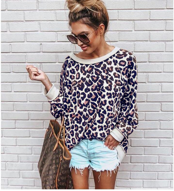 4 Colors Autumn and Winter Sexy Leopard Round Neck Long Sleeve Blouse