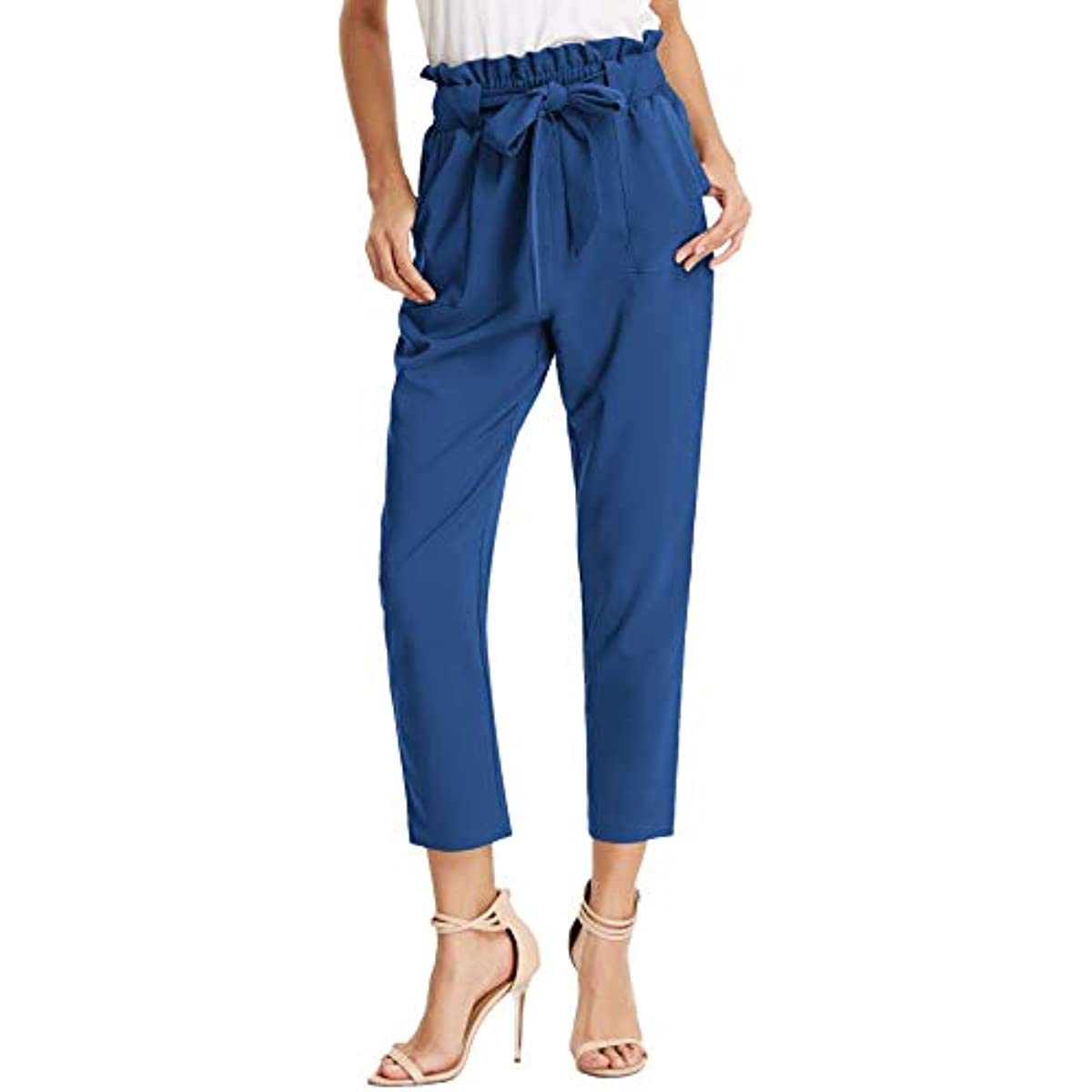 Women's Cropped Paper Bag Waist Pants with Pockets