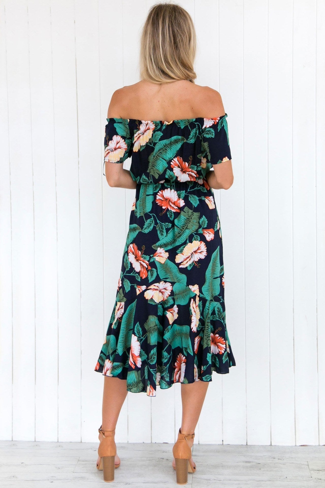 new women's one-shoulder print long beach leaf dress