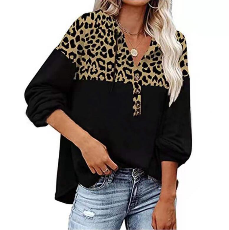 Women's Autumn and Winter Leopard Print Stitching Loose Casual Long-sleeved Hooded Sweater