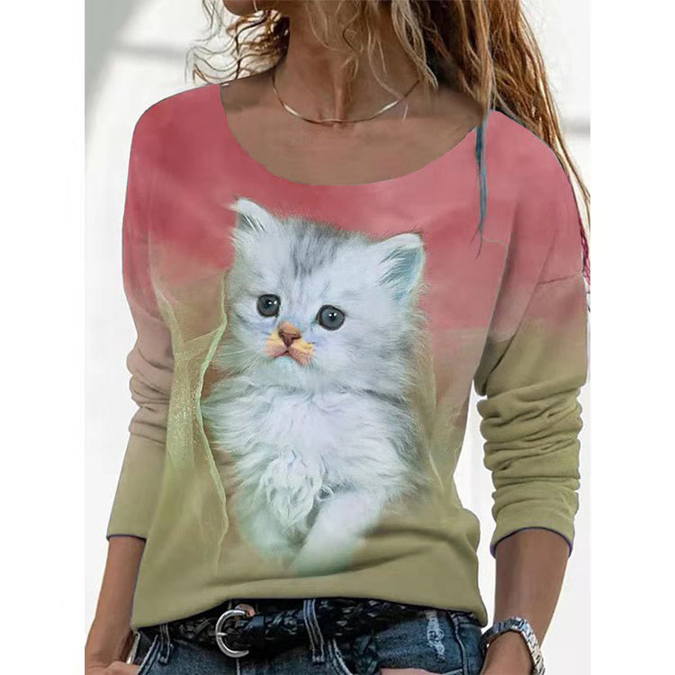 autumn new women's coat animal print long-sleeved t-shirt bottoming shirt