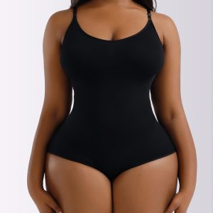 Plus Size Solid Seamless Cami Shapewear; Women's Plus Tummy Control One Piece Body Shaper Slimmer