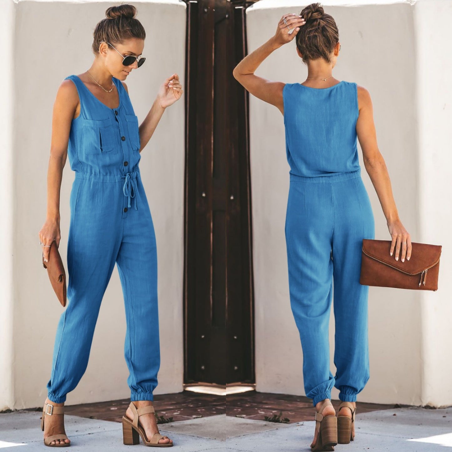 Best Selling Spring and Summer New Women's Chiffon Sleeveless V-neck Waist Jumpsuit