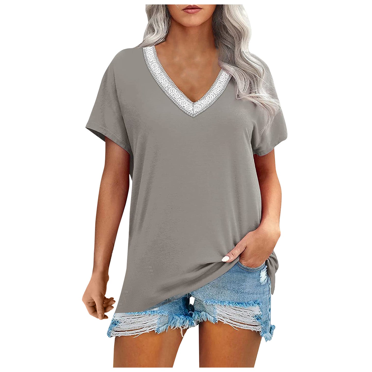 Women's Summer New Style Commuting Loose-fitting Striped V-neck Short-sleeved T-shirt