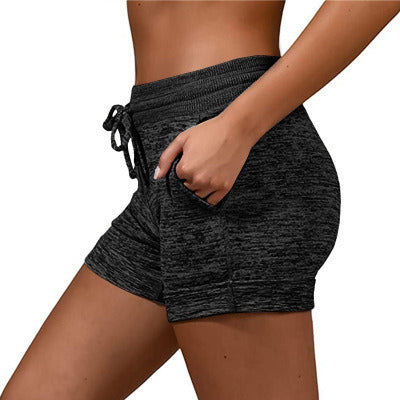 Women's bottoming quick-drying shorts yoga pants casual sports waist tie elastic shorts