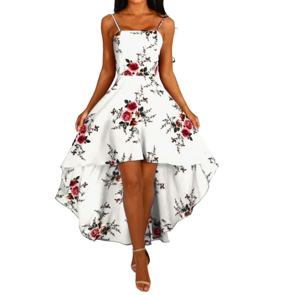 Summer new women's sexy halter print straps irregular large dress