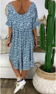 Large Size Women's Short-sleeved Round Neck Loose Casual Print Dress